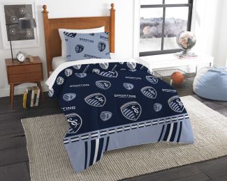 Sporting KC OFFICIAL MLS "Track" Twin Comforter & Sham Set;  64" x 86"