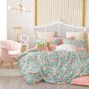 Tiffany Blue/Orange Rose 100% Cotton Reversible Comforter Set