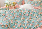 Tiffany Blue/Orange Rose 100% Cotton Reversible Comforter Set